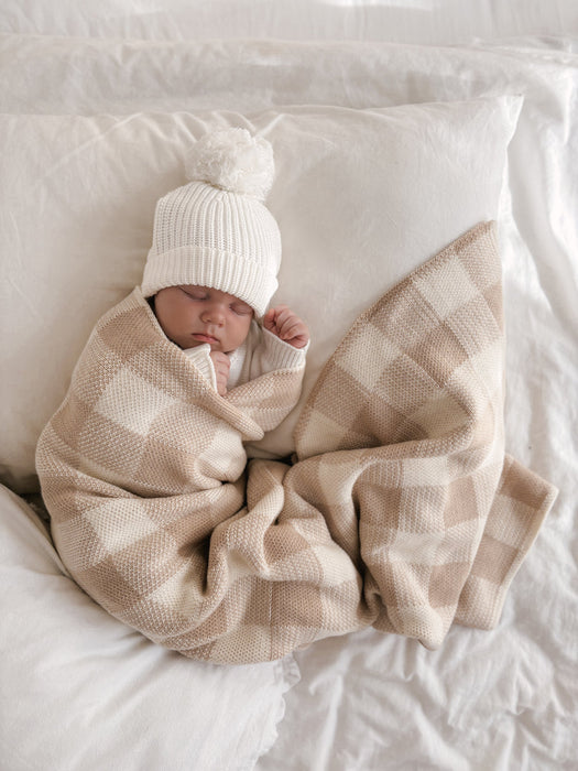 Caramel Gingham Knitted Blanket