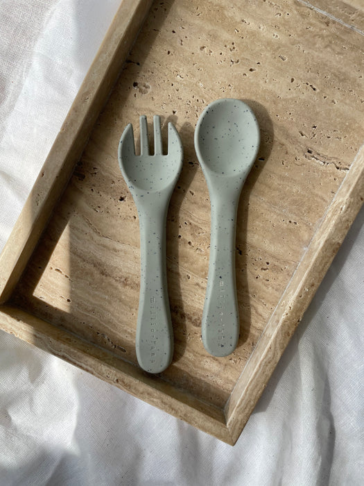 Fork and Spoon Set - Speckle Green